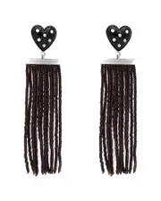 Rebecca Minkoff Plated CZ Studded Heart Fringe Seed Bead Earrings