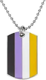 [Panda Loco] Progress Pride LGBTQI+ Flag Dog Tag Necklaces | Metal Enamel