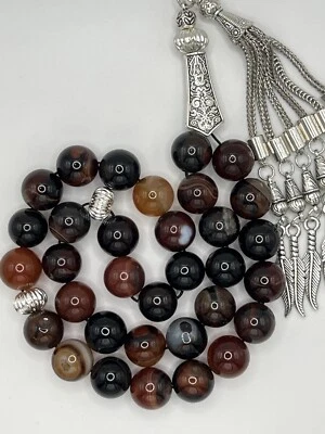 Natural Agate Aqeeq Gemstone Tasbih Rosary Prayer Beads مسبحة سبحة عقيق طبيعي