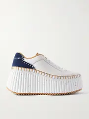 [Chloé] Chloé - Nama Suede-trimmed Leather Platform Sneakers - White - IT42 IT 42 White