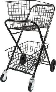 Heavy Duty Double Basket Shopping Trolley Collapsible Folding Tennis Ball Cart P