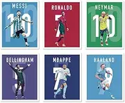 ZIENVE Soccer Canvas Poster Set – 6 Prints Featuring Messi, Ronaldo, Mbappe & Neymar – Football Superstars Sports Wall Art Decor for Boys’ Bedroom – 20x25cm Unframed