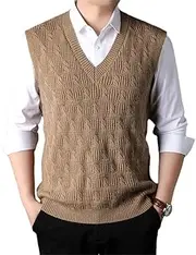 [Fulbant] Mens Fall Winter Knit Pullover V Neck Argyle Sweater Vest Sleeveless Casual Waistcoat