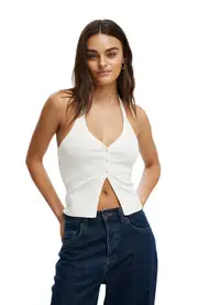 Cotton On Alexa Button Front Halter in Vintage White at Nordstrom, Size Small