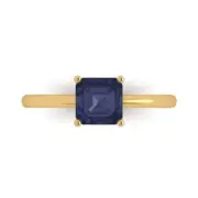 1.0Ct Asscher Cut Blue Sapphire Solid Gold Solitaire Engagement Promise Ring