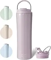 Bottle Bottle Insulated Water Bottle Coffee Tumblers with Dual-use Lid and Straw Double Walled Iced Travel Coffee Mug for Woman and Man 24oz Stainless Steel Tumbler with Handle（Light Purple）