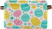 Easter Eggs Stars White Fabric Storage Boxes with Handle, Collapsible Nursery Room Storage