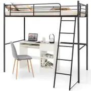 Costway Single Loft Bed Frame Metal Bed Base w/Ladder Underneath Floor Space Black