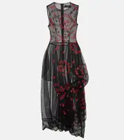 [Simone Rocha] Simone Rocha Floral embroidered tulle midi dress AU 8 black