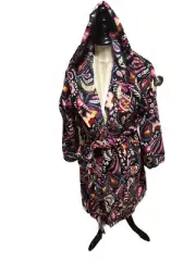 NWT Womens Vera Bradley Hooded Fleece Robe Painted Paisley Sz Small/medium