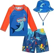 [SGMWVB] Toddlers and Baby Boys' 3-Piece Swimsuit Trunk Rashguard Set and Sun Hat Swimwear Bathing Suit Sunsuit Swim Shirt UPF 50+