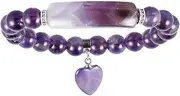 [SUNYIK] Handmade Love Heart Stone Bracelets for Women Men, Natural Crystal Bar Curved Bead Stretch Bracelet for Unisex