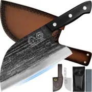 Full Tang, Serbian Chefs knife,Chef Meat Cleaver,Kitchen 8", Black