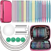 Dovhmoh 26 Pieces Aluminum Interchangeable Circular Knitting Needle Set,13 Size Interchangeable Crochet Needles for Knitting