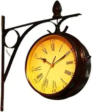 LWLYLCHBM Outdoor Garden Wall Clock, 13 Inch Classical Station Wall Clock Double Sided Garden Clock with Outside Bracket Outdoor Clock Indoor Outdoor Decoration Outside Clock