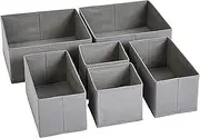 Sulfar Cloth Drawer Storage Organizer Boxes, Set of 6, Gray