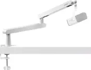 White Microphone Boom Arm Stand Low Profile Boom Arm Adjustable Mic Stand with B