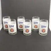 Set Of 6 Miller Lite Beer Can Shaped Glasses 16oz Retro Frosted Barware