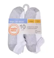 Wonder Nation Boys Cushioned No Show Socks 10 Pack Large Shoe size 3-9