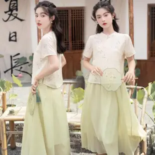 🔥新中式中國風唐裝改良🔥旗袍夏復古民國風大碼寬松短袖款套裝兩件套🔥大碼女裝 女裝