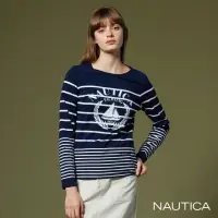 在飛比找momo購物網優惠-【NAUTICA】女裝 相間條紋休閒長袖T恤(深藍)