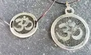 Hindu Meteorite Om Pendent & Om bracelet Charm set Silver