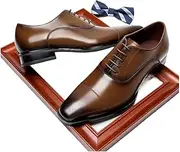 [HALMSZB] Men's Leather Shoes Business Wedding Shoes Commuting Three Joint Square Head Leather Shoes Oxfords(Brown 2,8)