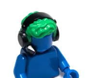 Lego - Minifigure Hair - Green, Wavy, Black Headset