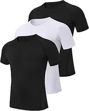 [NebuKinex] 3 Pack Boys Compression Shirt Short Sleeve Youth Quick Dry Basketball Athletic Undershirt Kids Base Layer T-Shirt