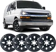 4PCS 17" Wheel Skins Rim Simulators Hubcaps Covers Compatible with 2005-2015 Chevy Silverado 1500/Avalanche/Suburban/Tahoe/Express 1500 Series Van,IMP-64X-17, IMP-64X, Black