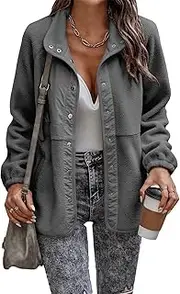 [Generic] Women Sherpa Buckle Warm Fleece Jacket Casual Long Sleeve Button Jacket Coat Winter Fleece Outwear With Pockets