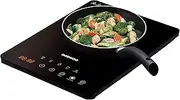 Daewoo 2000W Electric Single Induction Hob with Built-In Timer and Adjustable Temperature Settings, Automatic Switch Off and Overheat Protection, 220-240v 50hz Type G UK Plug, Glossy Crystal Glass