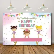 Rcoaror Gymnastics Happy Birthday Backdrop for Party Rainbow Girls Gymnasts Photography Background Tumble Jump and Play Cake Table Decorations Photoshoot Props 71X47inch