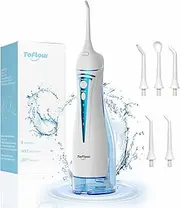 ToFlow Portable Water Flosser with 4 Travel Modes, Rechargeable Teeth Flosser Cleaner, 300ml Cordless Water Flosser with 5 Jet Tips, IPX7 Waterproof Dental Flosser