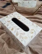 White Color Bone Inlay Tissue Box