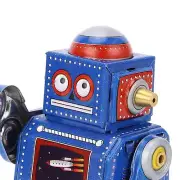 (Blue)Wind Up Robot Toy Hand Made Decorative Vintage Clockwork Robot Toy MN FD