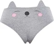 [Junshion Underwear] Junshion Women Thongs Knickers Cute Pattern G-String Underwear Cotton Lingerie Briefs Sexy Panties Temptation Gray