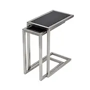 2 Piece Nesting Tables, No Assembly Required, Country of Origin: Turkey (Color : Black Glass)
