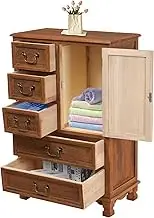 5 Drawers Dresser for Bedroom, Retro Coffee Color Dressers Organizer, 34.25'' Tall Chest of Drawers, Rustic Wood Dressers Organizer with Door for Bedroom, Living Room, Hallway (Coffee)