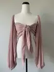Womens Size M Mauve Tie Front Crop Top Billowing Sleeves