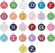 [PH PandaHall] Pandahall 52Pcs Alloy Enamel Rainbow Letter Charms Platinum Plated Flat Round Alphabet Pendants 18x15mm Metal Initials for Bracelet Earring Necklace Jewelry Making