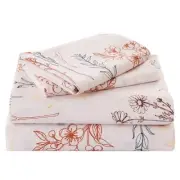 Floral Sheet Set Boho Botanical Rustic Pattern Bed Sheets King Beige Herb