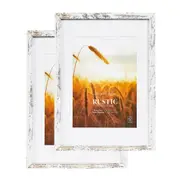 Cooper & Co. Set Of 2 29.7cmx42 Mat to 21x29.7cm White Premium Rustic Wooden Photo Frame