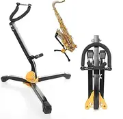 Gonioa Folding Saxophone Stand, Alto/Tenor Sax Stand, Adjustable Metal Triangle Base Design Saxophone Holder Rack Portable Musical Instrument
