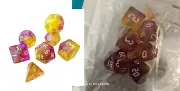 DND Dice Pink-Purple/Yellow 7-Dice Set RPG + FREE dice