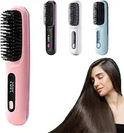 Portable Rechargeable Hair Straightening Brush, Go Brush Pro Travel Hair Straightening Brush,Cordless Straightener for Medium to Long Curly Hair and Short Hair (Pink)