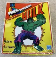 1980 Hasbro Pencil By Number The Incredible Hulk #3142 6 Pictures & Pencils *New
