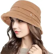 [ColorSun] Women Summer Bucket Sun Hat Bowler Vintage 1920s Wide Brim Flower Cloche Hat