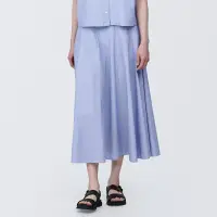 在飛比找博客來優惠-【MUJI 無印良品】女有機棉涼感平織布寬擺裙 S 藍直紋