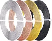 BENECREAT 65FT 4-Colors Aluminum Flat Wire (3mm Wide) Silver Gold Bendable Craft Wire for Bezel, Jewelry Earring Ring Making